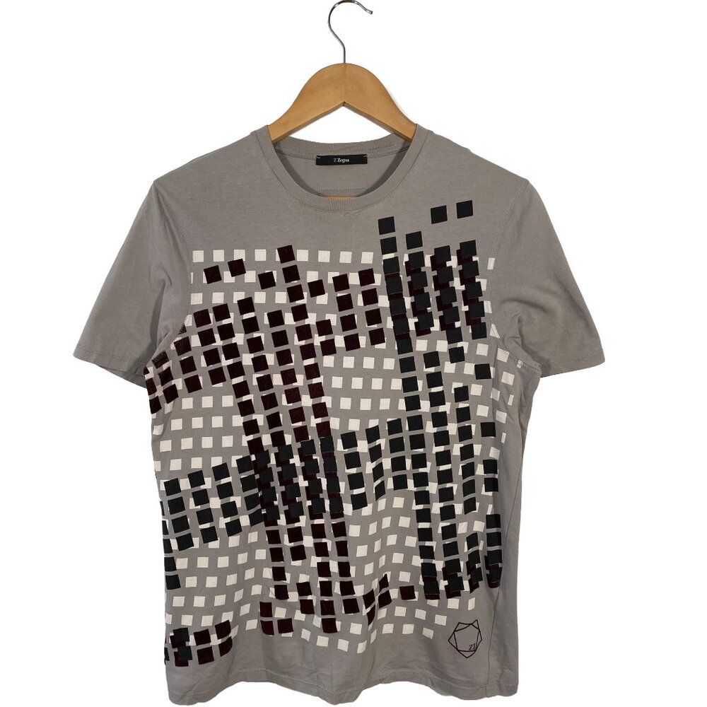 Ermenegildo Z Zegna Felt Print Abstract Graphic Tee Gray men's size small